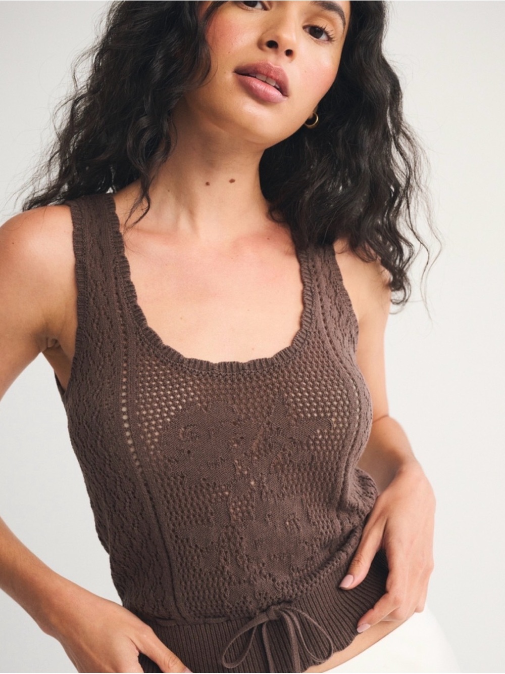 Abercrombie & Fitch Women’s Brown Knit Tank Top - Cozy Crochet Detail